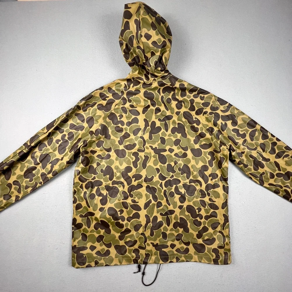 Unbranded Rain Jacket Mens XL Green Camo Duck Hunter Vintage Hooded Slicker Coat